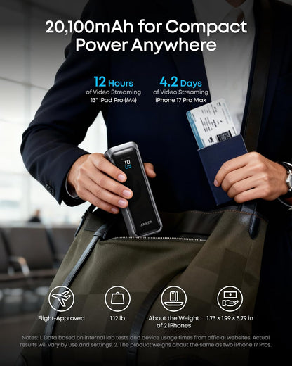 Batterie Externe Anker Prime, 20100mAh, 220W, QC + PD, 1 x USB-A - 2 x USB-C, Noire A110BH11