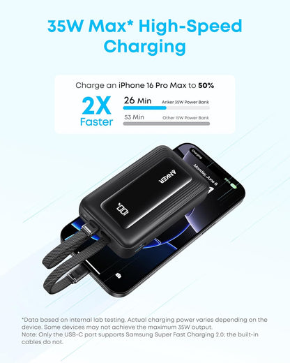 Batterie Externe Anker Zolo, 10000mAh, 35W, QC + PD, 1 x USB-A - 2 x USB-C, Noire A1680H12