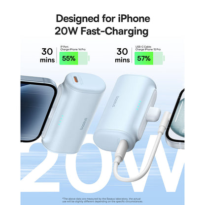 Batterie Externe Baseus Compact, 5000mAh, 20W, PD, 1 x Lightning - 1 x USB-C, Bleue P10068307313-00