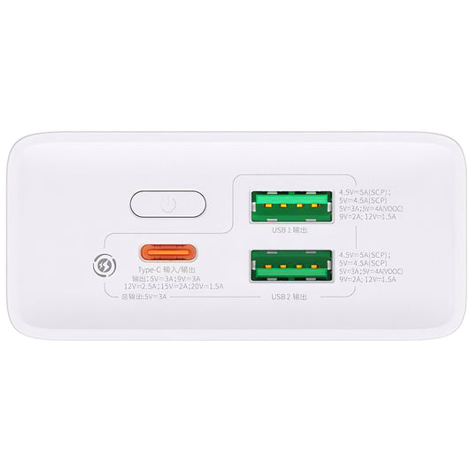 Baseus Adaman2 Batterie externe, 20000mAh, 30W, QC + PD, 1 x USB-C - 2 x USB-A, blanc PPAD080102