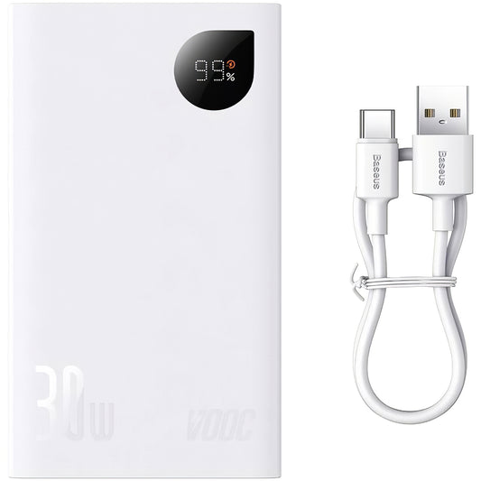 Baseus Adaman2 Batterie externe, 20000mAh, 30W, QC + PD, 1 x USB-C - 2 x USB-A, blanc PPAD080102