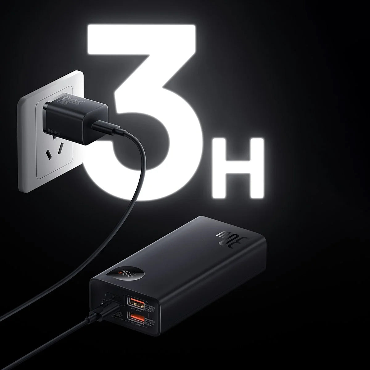 Batterie Externe Baseus Adaman2, 10000mAh, 30W, QC + PD, 1 x USB-C - 2 x USB-A, Noire PPAD040101