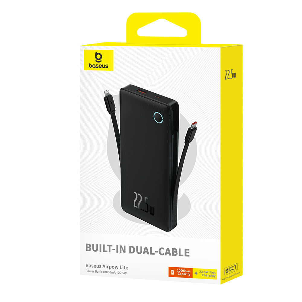 Batterie Externe Baseus Airpow Lite, 10000mAh, 22.5W, QC + PD, 1 x Lightning - 1 x USB-A - 2 x USB-C, Noire P10067501123-00