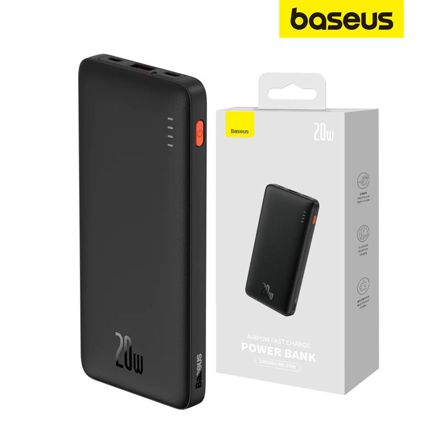 Baseus Airpow External Battery, 10000mAh, 20W, QC + PD, 1 x USB-A - 1 x USB-C, Black PPQD090001 