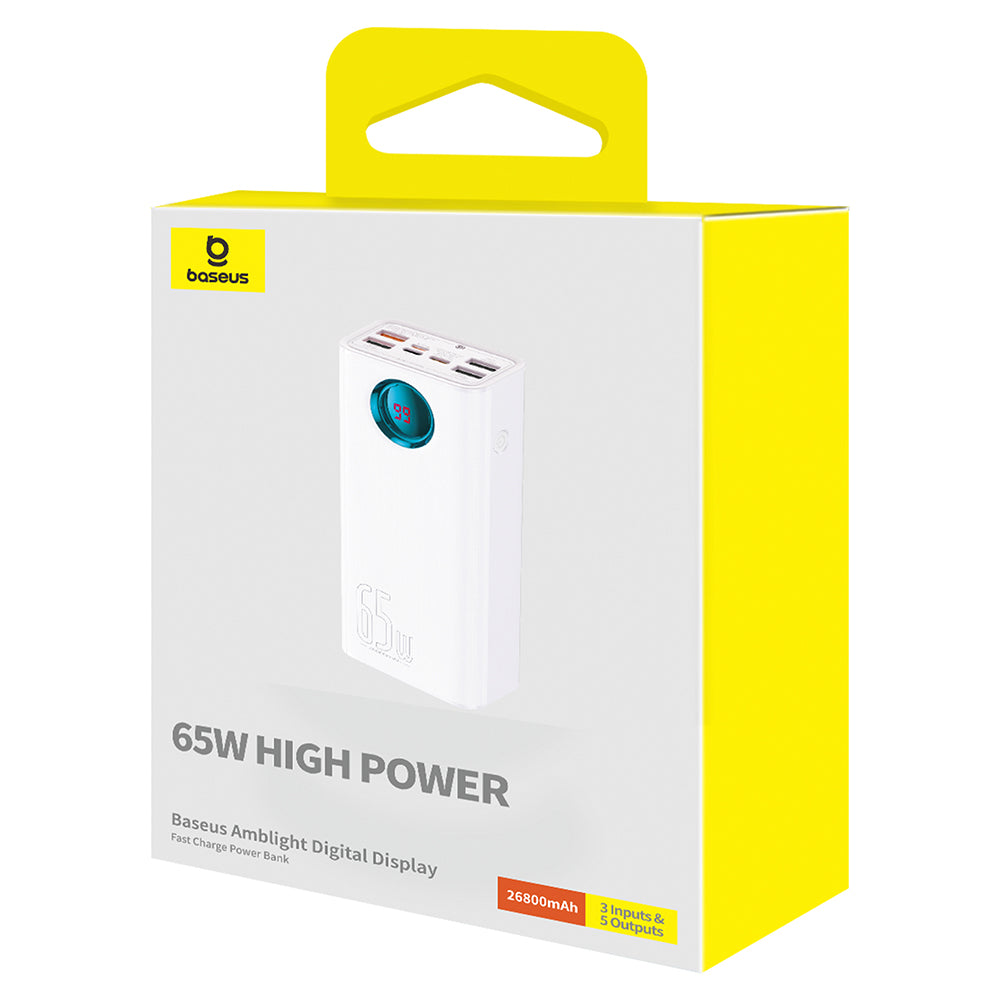 Batterie Externe Baseus Amblight Affichage Numérique, 26800mAh, 65W, QC + PD, 1 x USB-C - 4 x USB-A, Blanche P10022402223-00