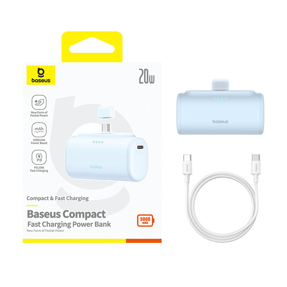 Batterie Externe Baseus Compact, 5000mAh, 20W, PD, 2 x USB-C, Bleue P10068306313-00
