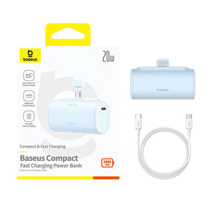 Batterie Externe Baseus Compact, 5000mAh, 20W, PD, 2 x USB-C, Bleue P10068306313-00