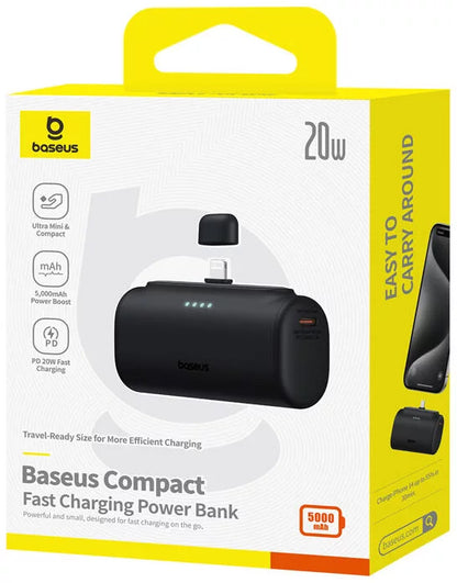 Batterie Externe Baseus Compact, 5000mAh, 20W, PD, 1 x Lightning - 1 x USB-C, Noire P10068307113-00