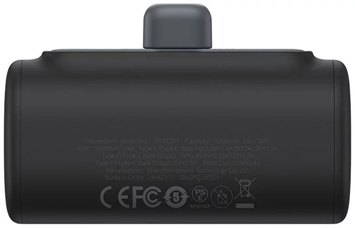 Batterie Externe Baseus Compact, 5000mAh, 20W, PD, 1 x Lightning - 1 x USB-C, Noire P10068307113-00