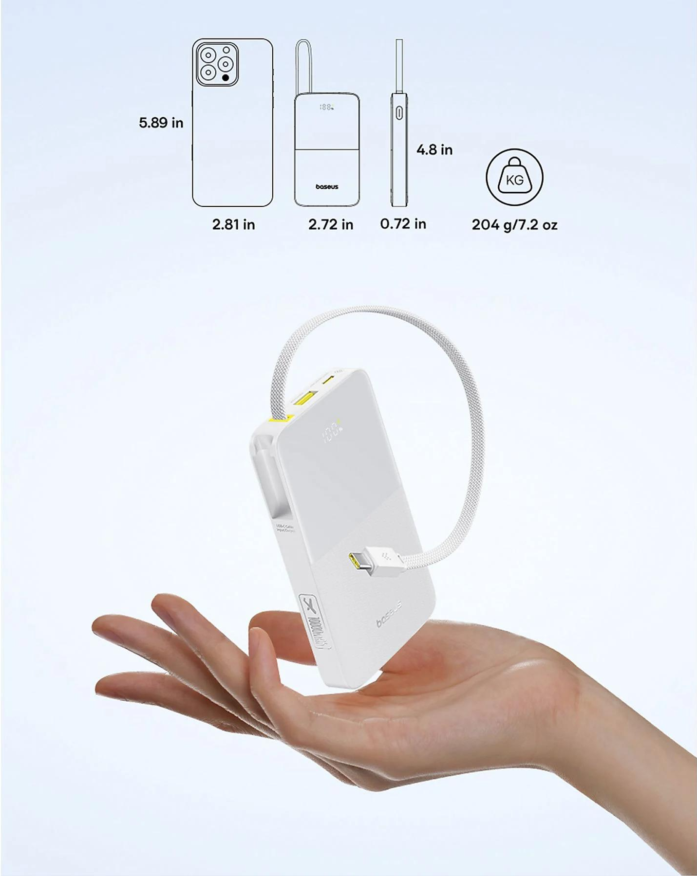 Batterie Externe Baseus EnerFill Bipow2 Pro, 10000mAh, 22.5W, QC + PD, 1 x USB-A - 2 x USB-C, Blanche E0027601