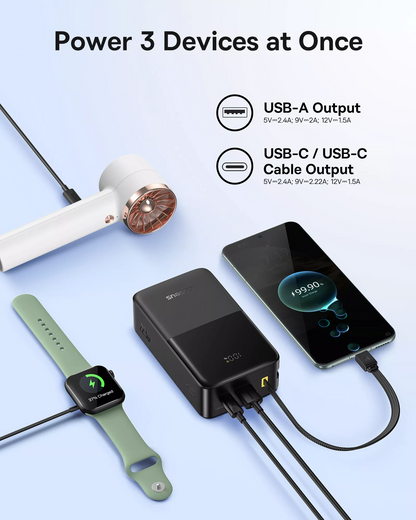 Batterie Externe Baseus EnerFill Bipow2 Pro, 30000mAh, 22.5W, QC + PD, 1 x USB-A - 2 x USB-C, Noire E0028100