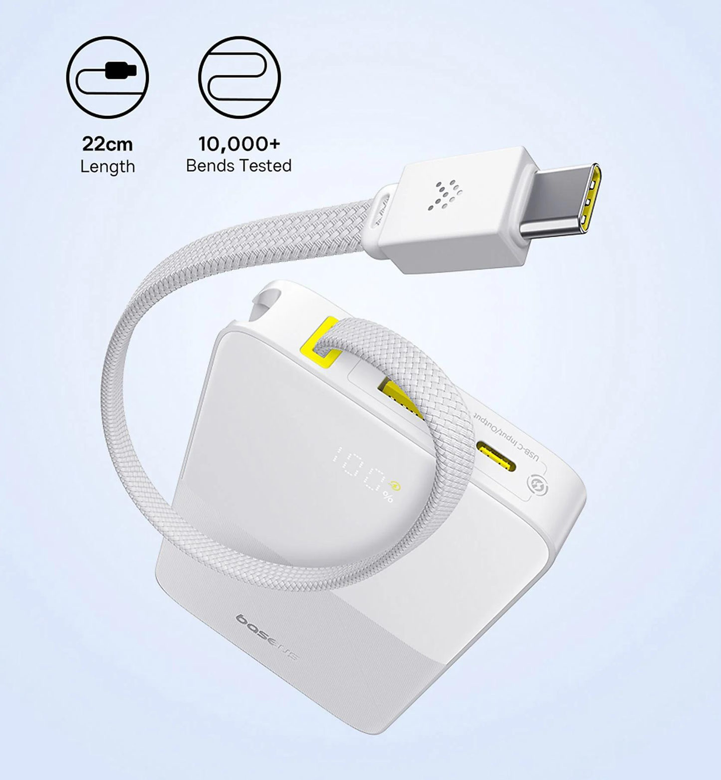Batterie Externe Baseus EnerFill Bipow2 Pro, 10000mAh, 22.5W, QC + PD, 1 x USB-A - 2 x USB-C, Blanche E0027601