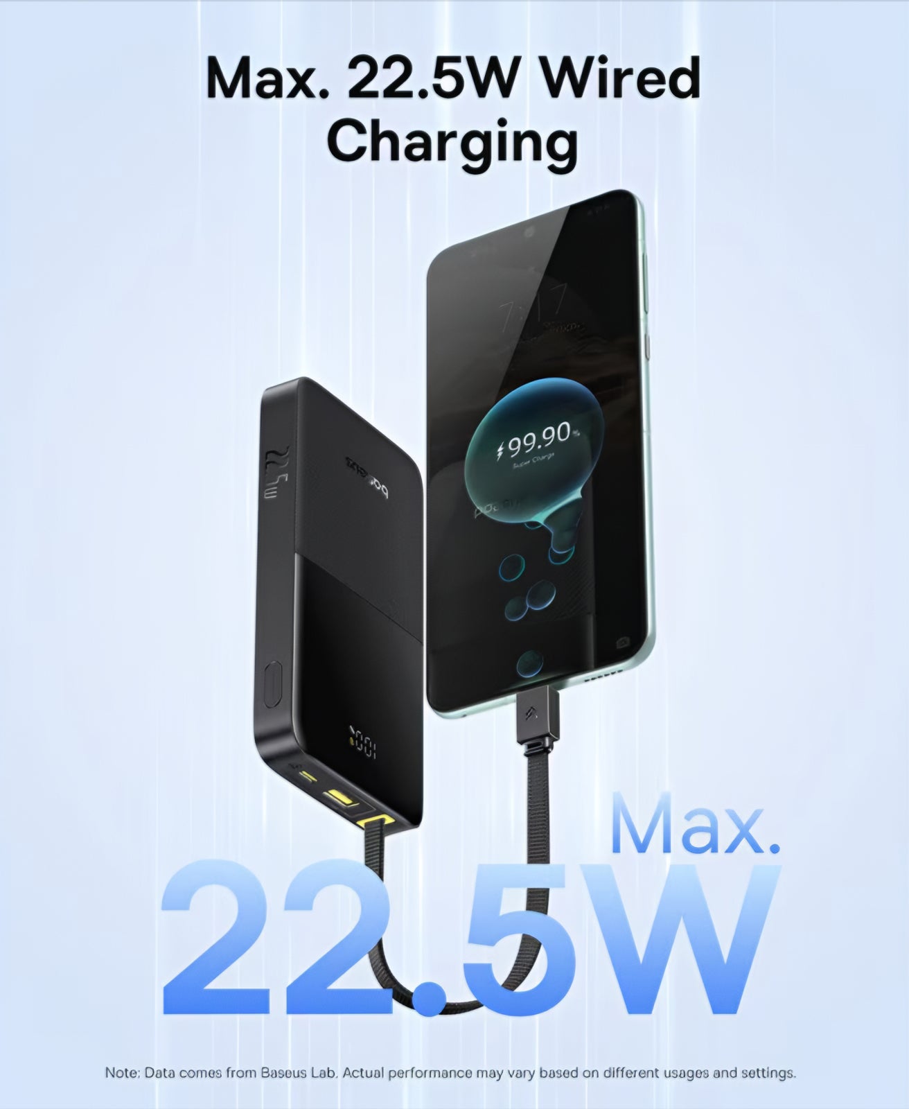 Batterie Externe Baseus EnerFill Bipow2 Pro, 10000mAh, 22.5W, QC + PD, 1 x USB-A - 2 x USB-C, Noire E0027600