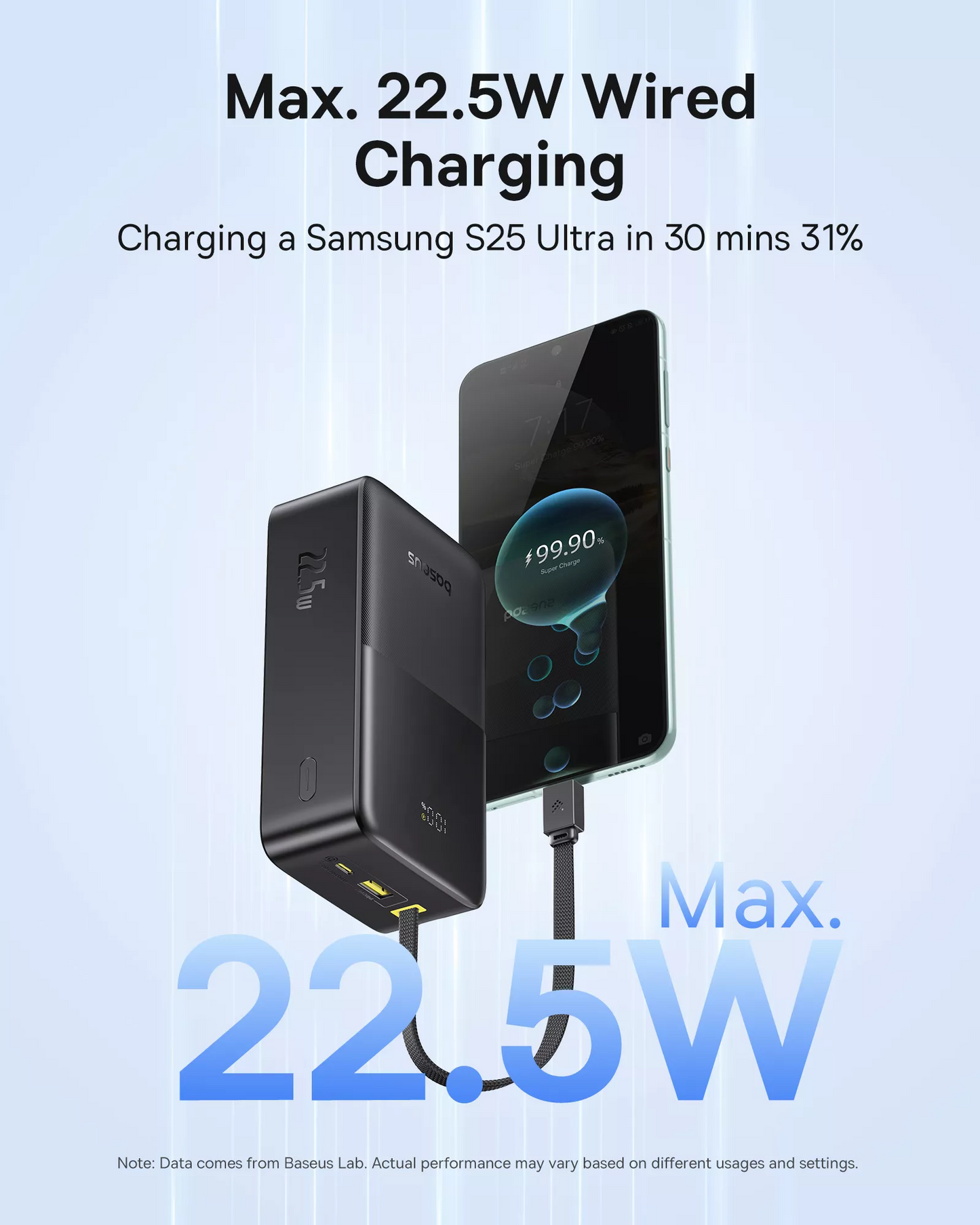 Batterie Externe Baseus EnerFill Bipow2 Pro, 30000mAh, 22.5W, QC + PD, 1 x USB-A - 2 x USB-C, Noire E0028100