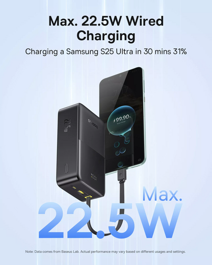 Batterie Externe Baseus EnerFill Bipow2 Pro, 30000mAh, 22.5W, QC + PD, 1 x USB-A - 2 x USB-C, Noire E0028100