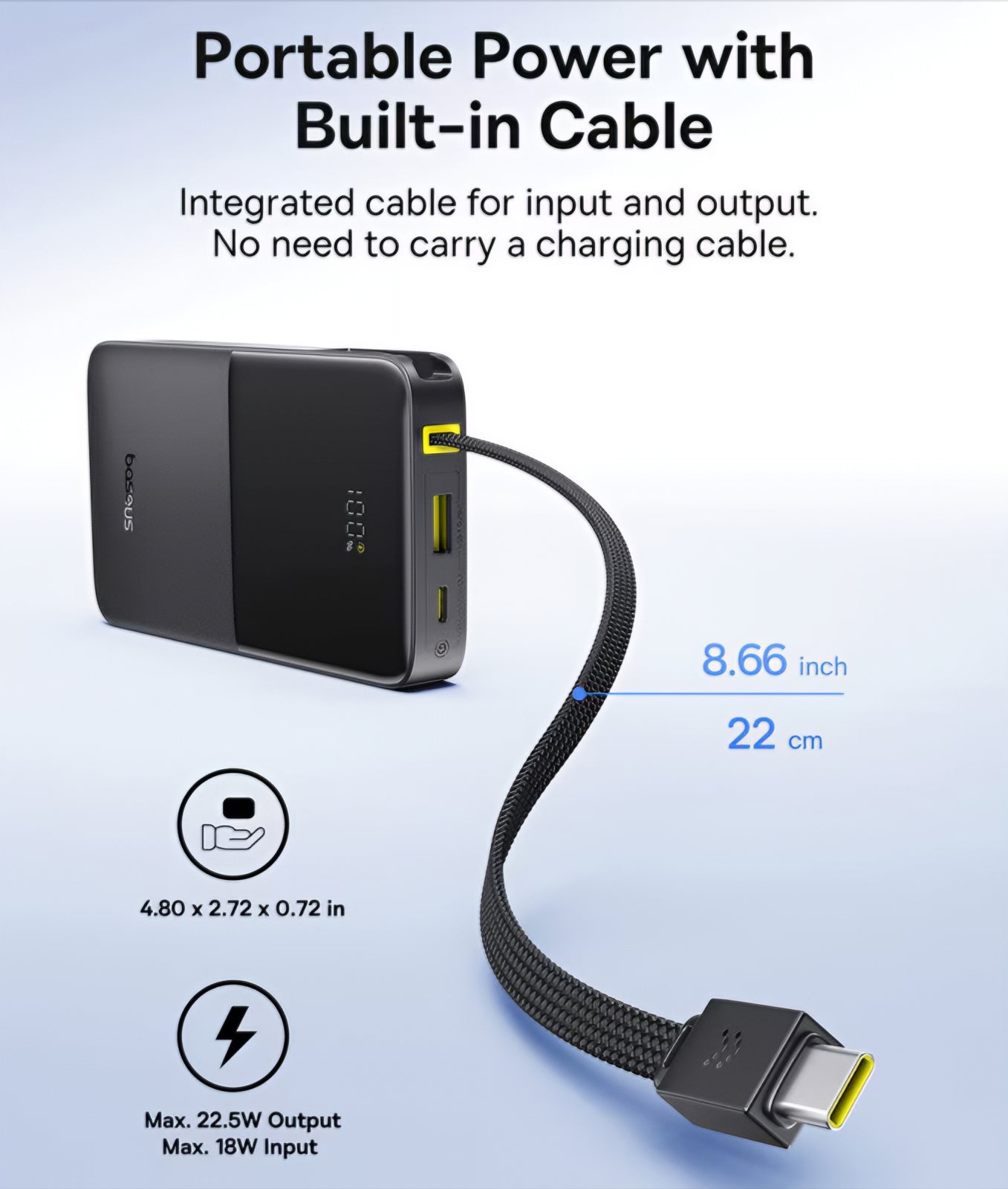 Batterie Externe Baseus EnerFill Bipow2 Pro, 10000mAh, 22.5W, QC + PD, 1 x USB-A - 2 x USB-C, Noire E0027600