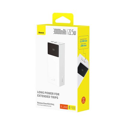 Batterie Externe Baseus EnerFill FP41, 30000mAh, 22,5W, QC + PD, 1 x USB-C - 2 x USB-A, Blanche E0027K01