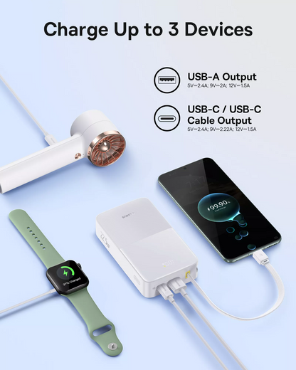 Batterie Externe Baseus EnerFill Bipow2 Pro, 20000mAh, 22.5W, QC + PD, 1 x USB-A - 2 x USB-C, Blanche E0027700