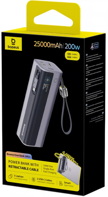 Batterie Externe Baseus EnerGeek GR11, 25000mAh, 200W, QC + PD, 1 x USB-A - 3 x USB-C, Gris E0028Q00