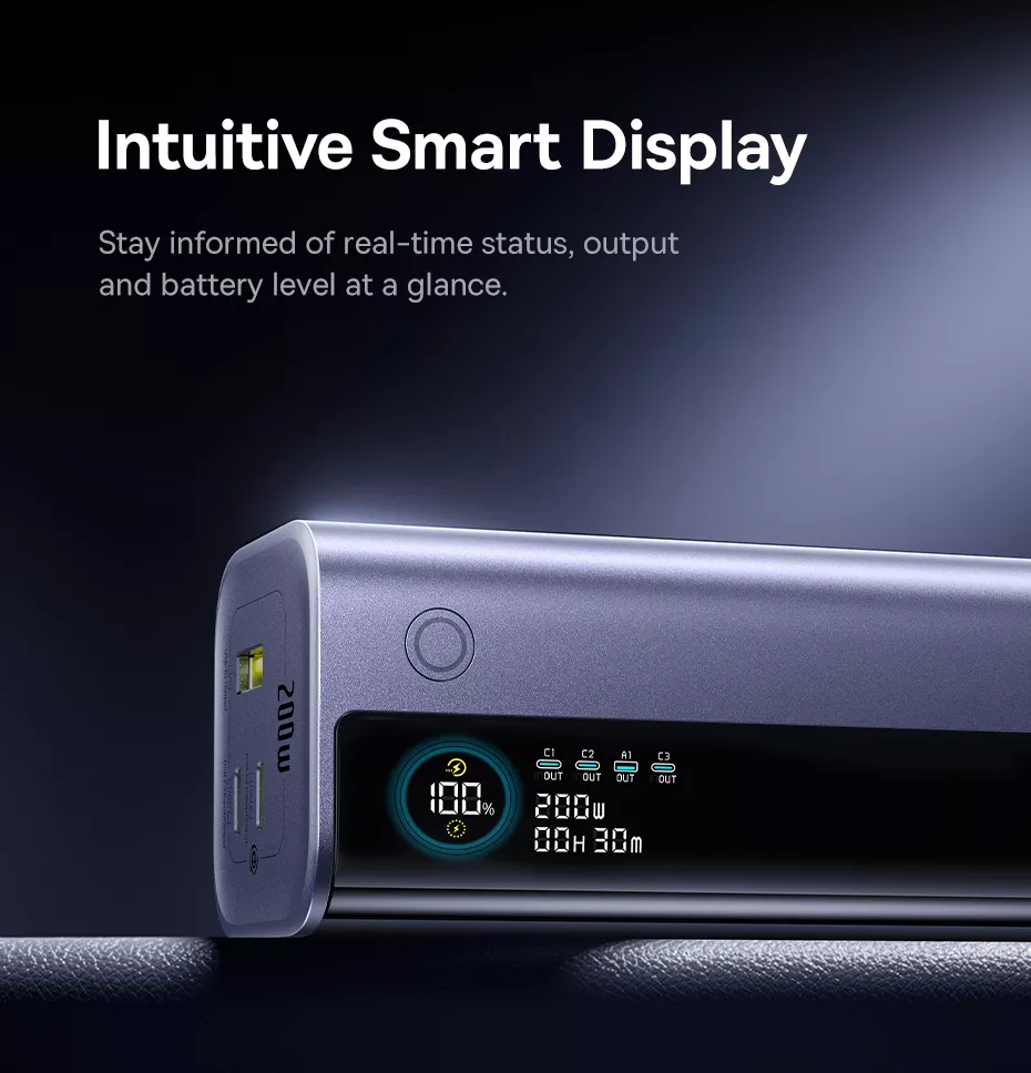 Batterie Externe Baseus EnerGeek GR11, 25000mAh, 200W, QC + PD, 1 x USB-A - 3 x USB-C, Gris E0028Q00