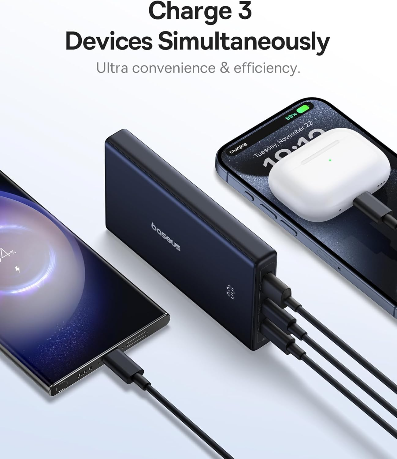 Batterie Externe Baseus PicoGo, 10000mAh, 20W, QC + PD, 1 x USB-A - 2 x USB-C, Blanche P10076801213-00