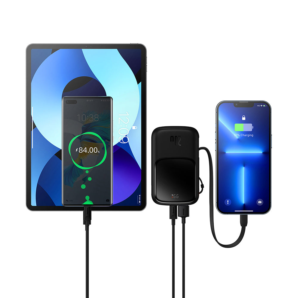 Batterie Externe Baseus Qpow Pro, 20000mAh, 20W, QC + PD, 1 x Lightning - 1 x USB-A - 1 x USB-C, Noire PPQD040001