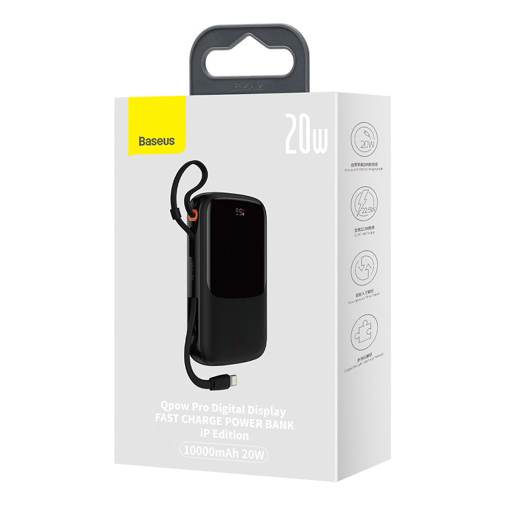 Batterie Externe Baseus Qpow Pro, 10000mAh, 20W, QC + PD, 1 x Lightning - 1 x USB-A - 1 x USB-C, Noire PPQD020001
