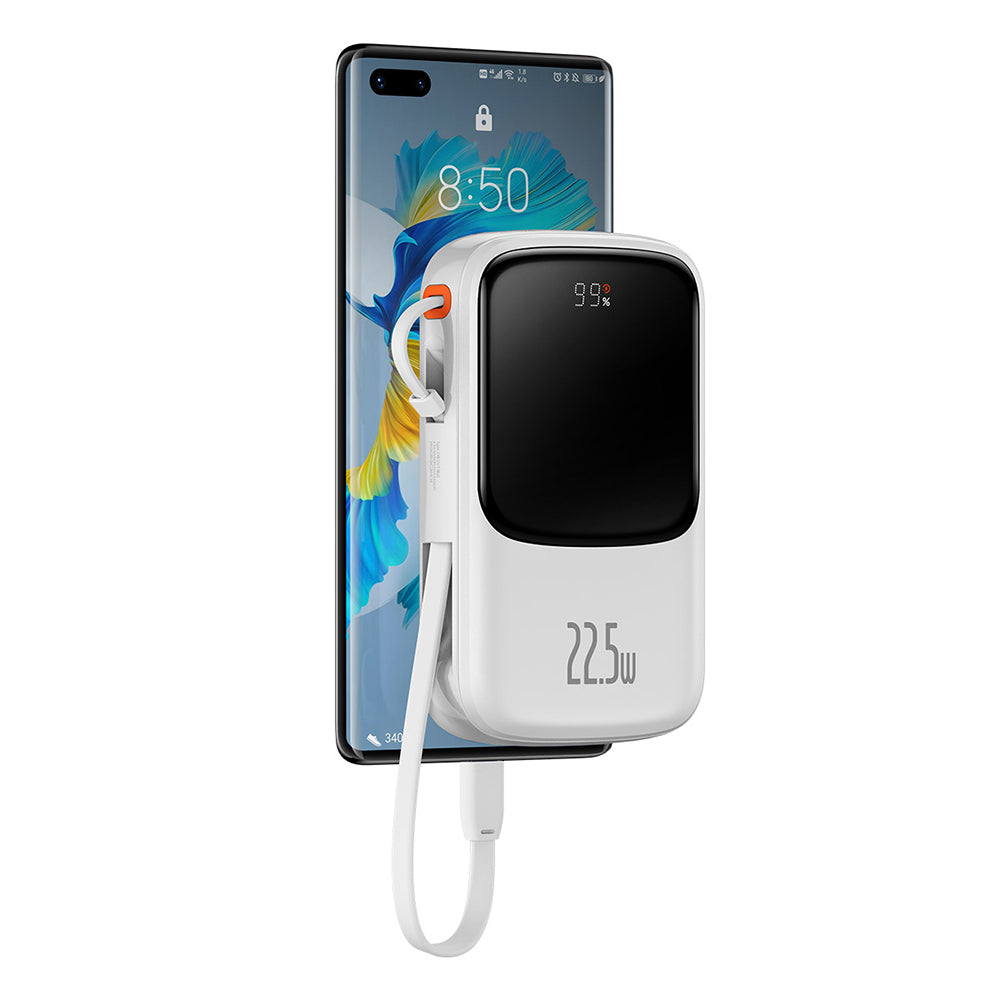 Baseus Qpow Pro External Battery, 10000mAh, 22.5W, QC + PD, 1 x USB-A - 2 x USB-C, White PPQD020102