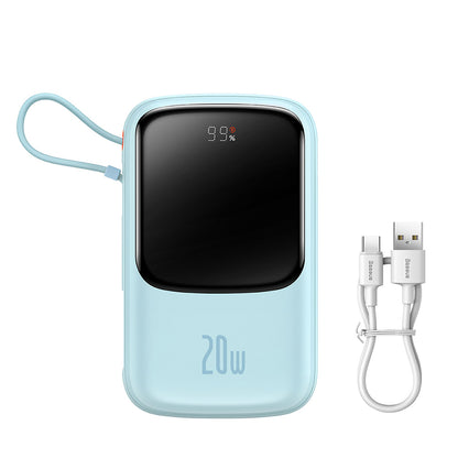 Baseus Qpow Pro External Battery, 20000mAh, 20W, QC + PD, 1 x Lightning - 1 x USB-A - 1 x USB-C, Blue PPQD030003