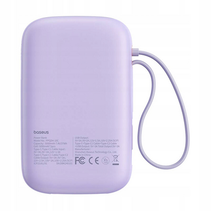 Batterie Externe Baseus Qpow2, 10000mAh, 30W, QC + PD, 1 x USB-A - 3 x USB-C, Mauve P10055008513-00