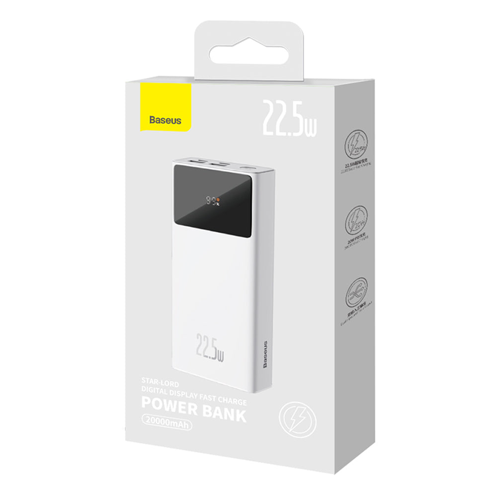 Batterie Externe Baseus Star Lord, 20000mAh, 22.5W, QC + PD, 1 x USB-C - 2 x USB-A, Blanche PPXJ080002