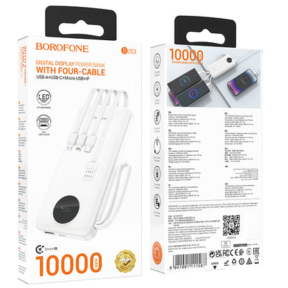 Batterie externe Borofone BJ53 Power, 10000mAh, 10W, 1 x Lightning - 1 x microUSB - 1 x USB-A - 1 x USB-C, Blanc