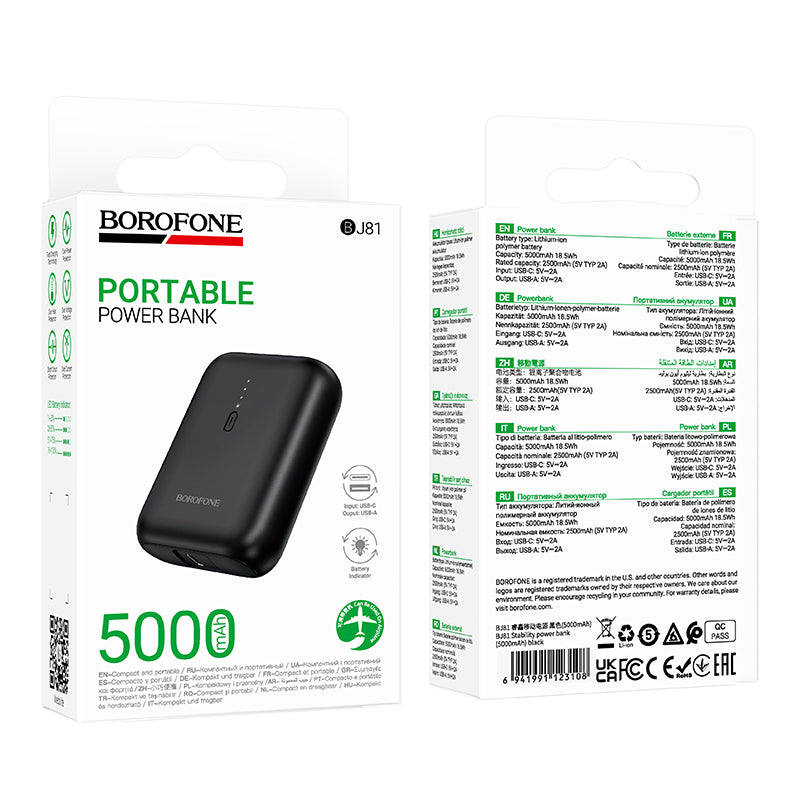 Batterie Externe Borofone BJ81 Stability, 5000mAh, 10W, 1 x USB-A, Noire