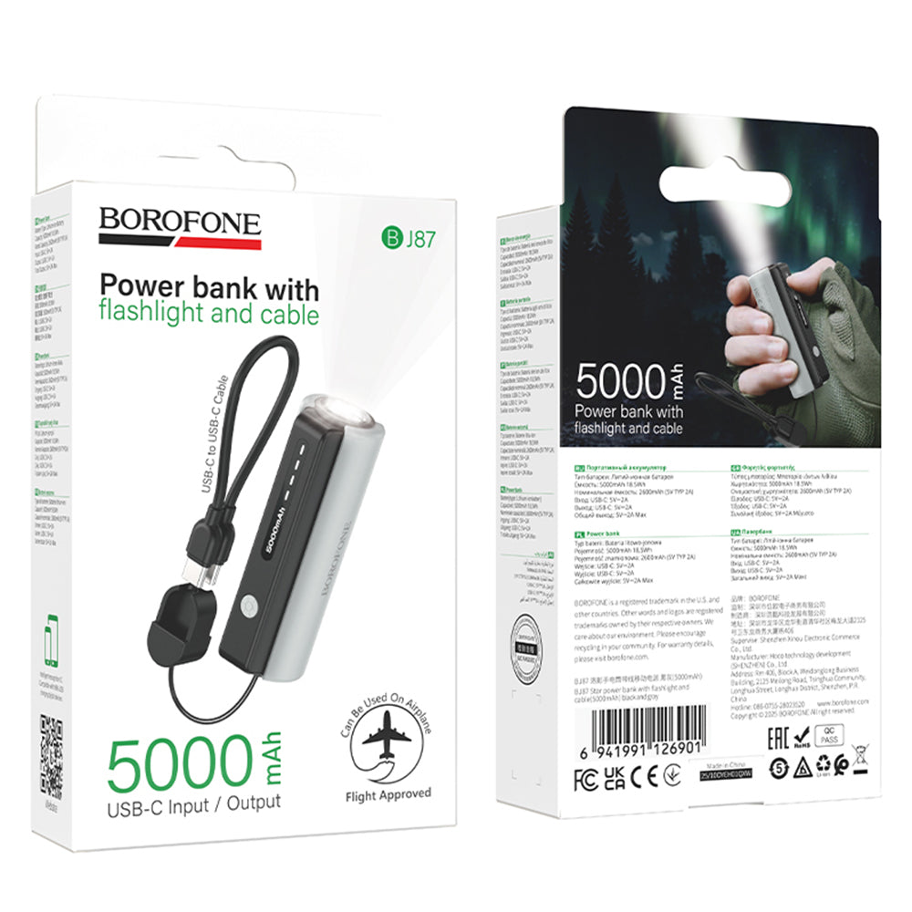 Batterie Externe Borofone BJ87 Star, 5000mAh, 10W, 1 x USB-C, Gris