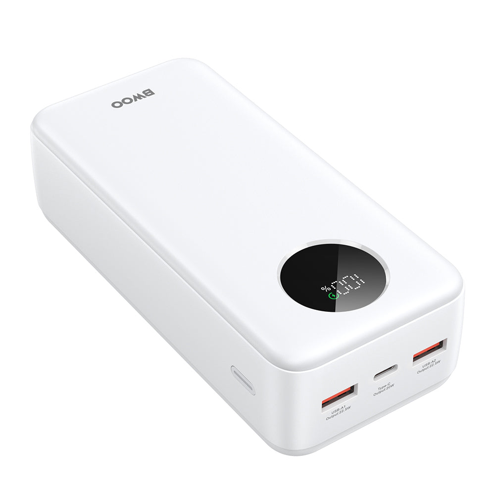 Batterie Externe BWOO BO-P64, 30000mAh, 22.5W, QC + PD, 1 x USB-C - 2 x USB-A, Blanche