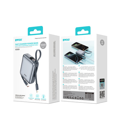 Batterie Externe BWOO BO-P74, 10000mAh, 22.5W, PD, 1 x Lightning - 2 x USB-C, Noire
