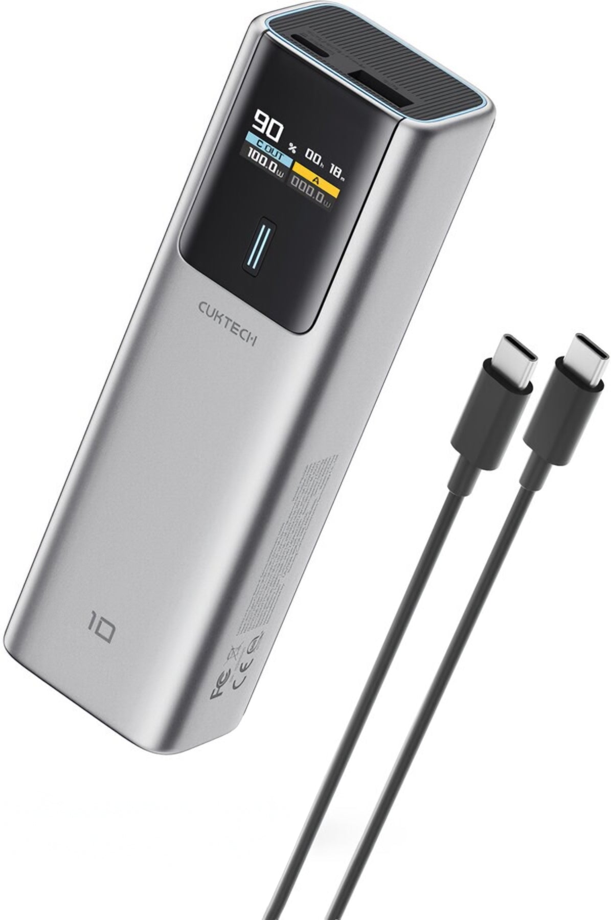 Batterie Externe Cuktech, 10000mAh, 150W, QC + PD, 1 x USB-A - 1 x USB-C, Gris CKPB100PGLBK