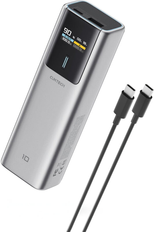 Batterie Externe Cuktech, 10000mAh, 150W, QC + PD, 1 x USB-A - 1 x USB-C, Gris CKPB100PGLBK