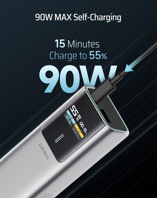 Batterie Externe Cuktech, 10000mAh, 150W, QC + PD, 1 x USB-A - 1 x USB-C, Gris CKPB100PGLBK