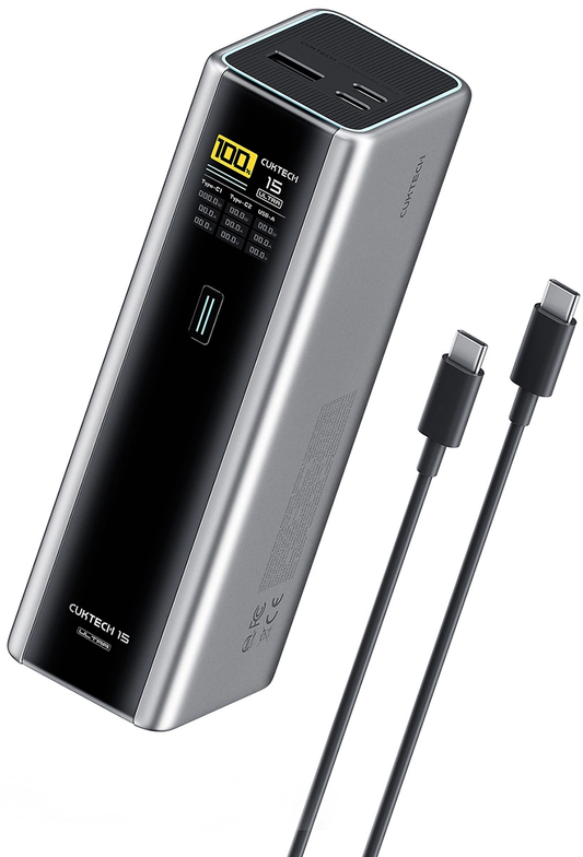 Batterie Externe Cuktech, 20000mAh, 210W, QC + PD, 1 x USB-A - 2 x USB-C, Gris CKPB200UGLGR