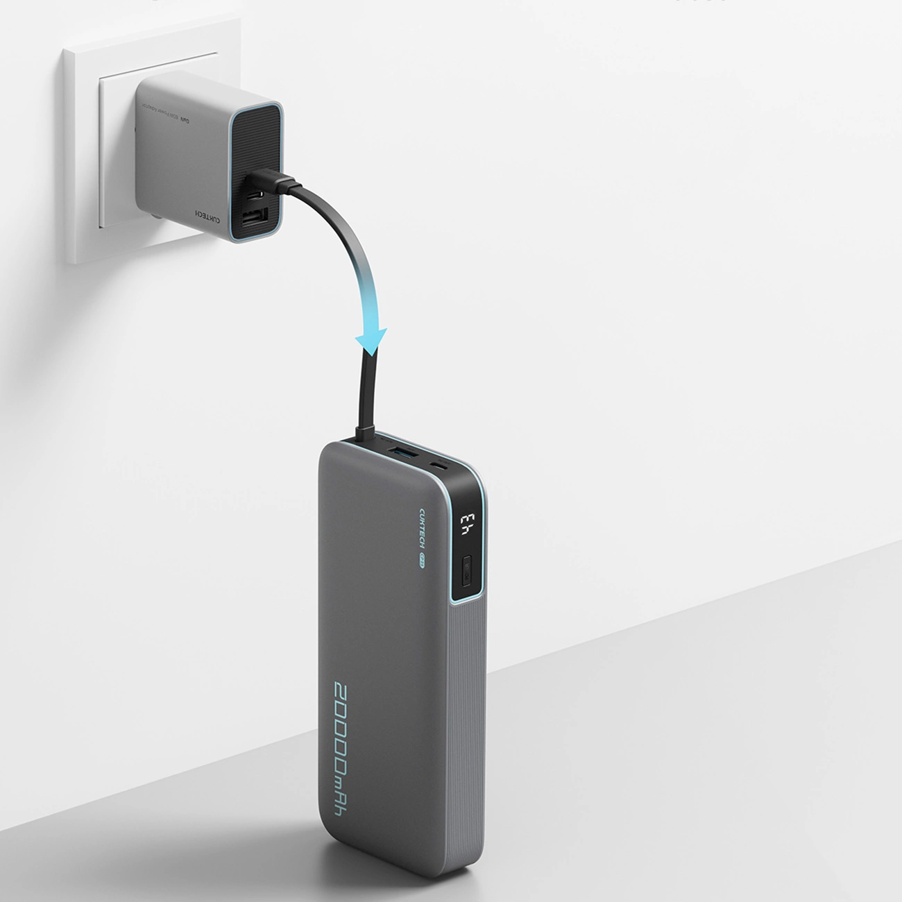 Batterie Externe Cuktech, 20000mAh, 55W, QC + PD, 1 x USB-A - 2 x USB-C, Gris CUKP200NGLDG