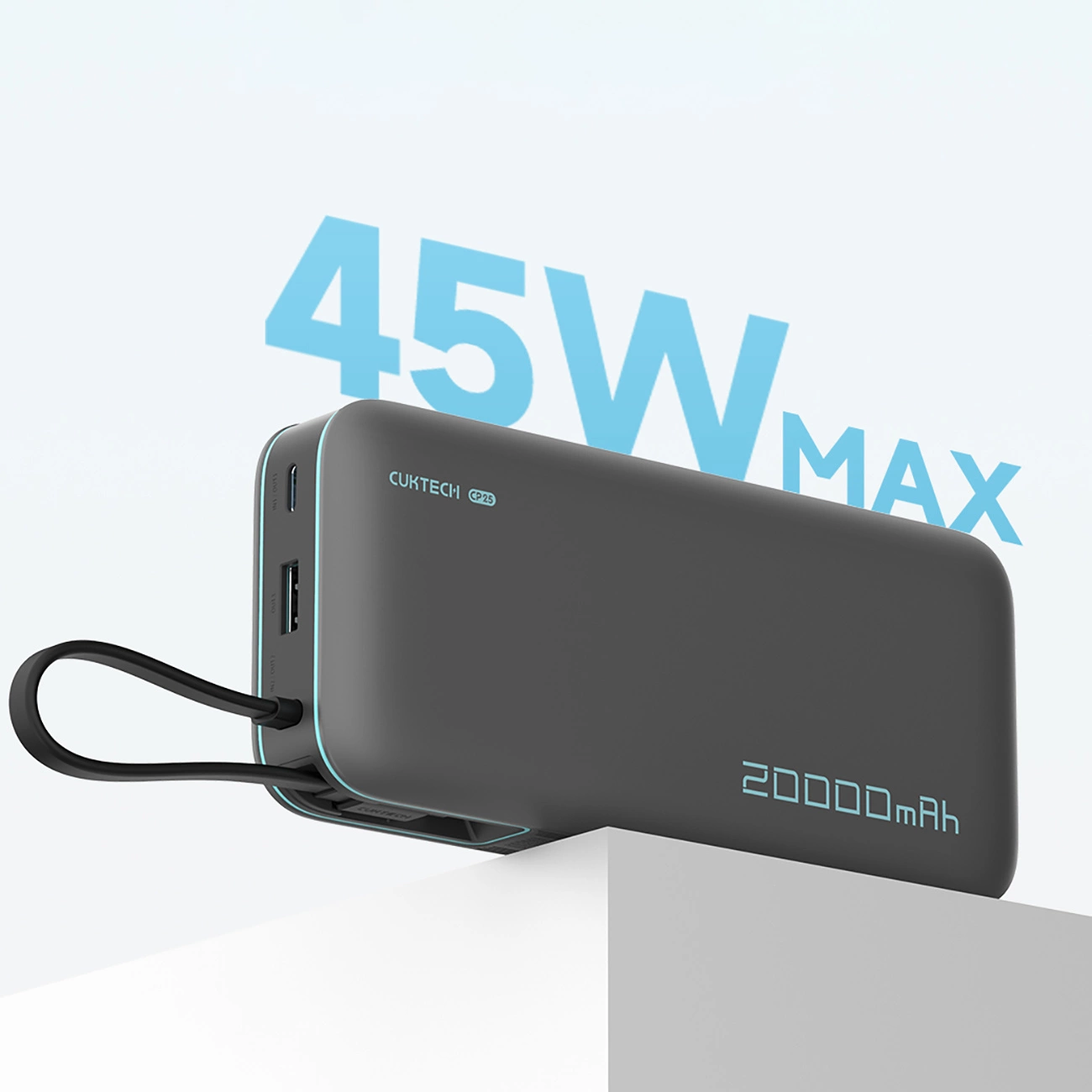 Batterie Externe Cuktech, 20000mAh, 55W, QC + PD, 1 x USB-A - 2 x USB-C, Gris CUKP200NGLDG