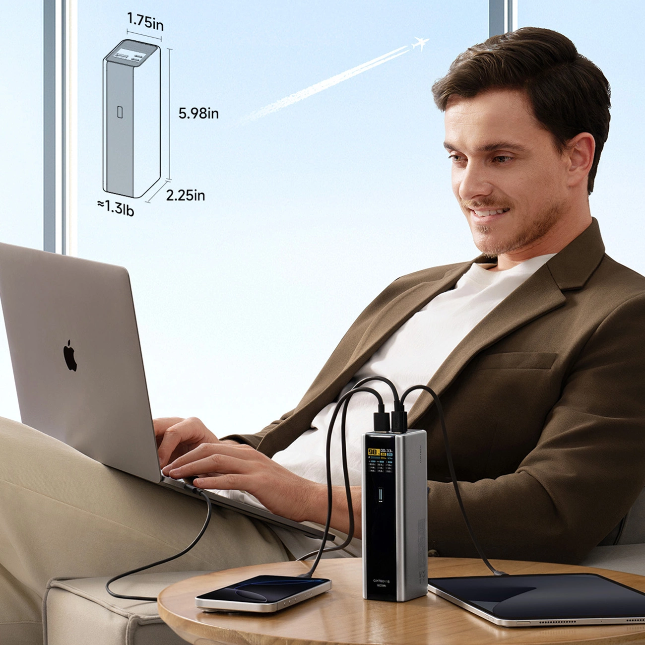 Batterie Externe Cuktech, 20000mAh, 210W, QC + PD, 1 x USB-A - 2 x USB-C, Gris CKPB200UGLGR