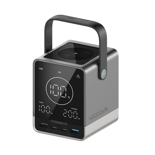 Batterie Externe Cuktech, 40000mAh, 300W, QC + PD + FQI, 1 x QI - 2 x USB-A - 2 x USB-C, Noire
