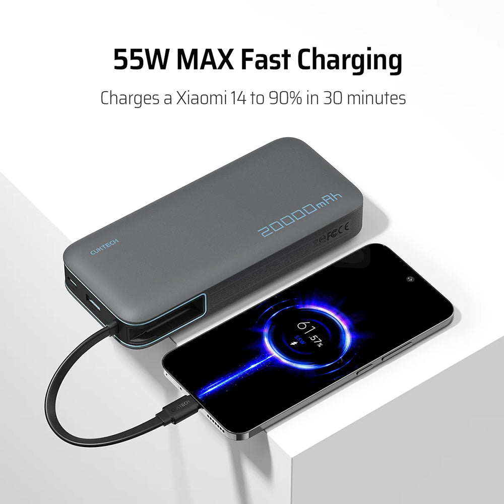 Batterie Externe Cuktech LPB200N, 20000mAh, 45W, QC + PD, 1 x USB-A - 2 x USB-C, Blanche CUKP200NGLLG