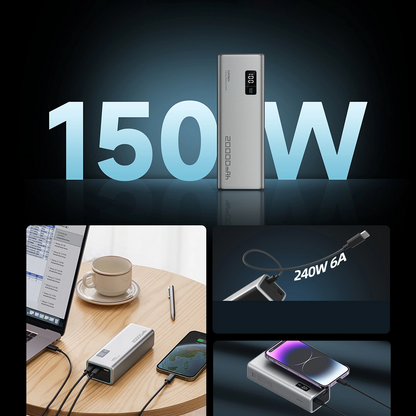 Batterie Externe Cuktech P+ No.15, 20000mAh, 150W, QC + PD, 1 x USB-A - 2 x USB-C, Gris CUKPB200GLBK