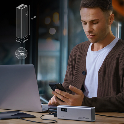 Batterie Externe Cuktech P+ No.15, 20000mAh, 150W, QC + PD, 1 x USB-A - 2 x USB-C, Gris CUKPB200GLBK