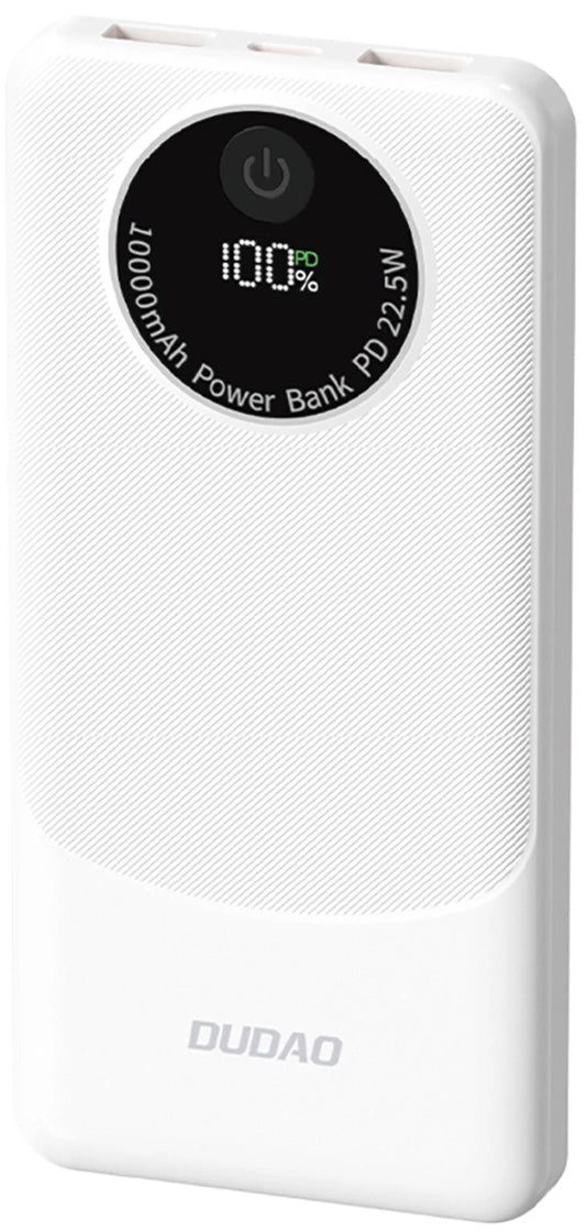 Batterie Externe Dudao K12, 10000mAh, 22.5W, QC + PD, 1 x USB-C - 2 x USB-A, Blanche