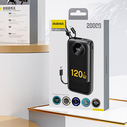 Batterie Externe Dudao K13, 10000mAh, 22.5W, QC + PD, 1 x Lightning - 1 x USB-A - 2 x USB-C, Noire