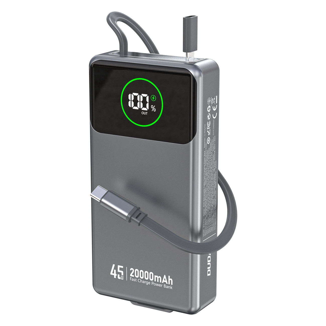 Batterie Externe Dudao K31 Pro, 20000mAh, 45W, QC + PD, 1 x USB-A - 2 x USB-C, Gris